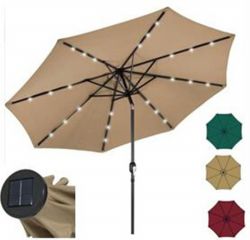 10ft Deluxe Solar LED Lighted Patio Umbrella with tilt adjustment-Multiple Colors  JYF-3008SU
