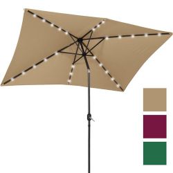 10'x6.5' Deluxe Solar LED Lighted Patio Umbrella with tilt adjustment-Multiple Colors JYF-3020SU